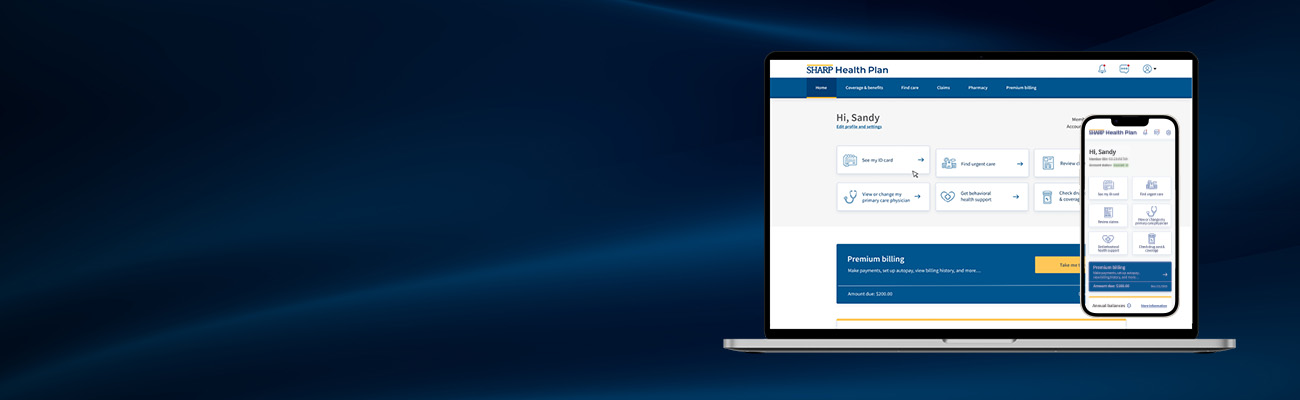 Sharp Health Plan mobile app and Sharp Health Plan online account